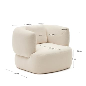 Martina armchair in off-white bouclé with cushion - sizes