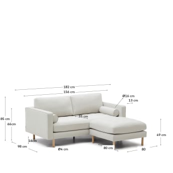 Debra 2-Sitzer-Sofa mit Fußablage mit Bezug in perlfarbener Chenille Beine Finish natur 182 cm - Größen