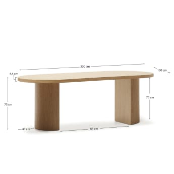 Nealy table with an oak veneer in a natural finish, 200 x 100 cm - sizes