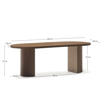 Nealy Tisch aus Nussbaumfurnier mit naturfarbenem Finish 200 x 100 cm - Größen