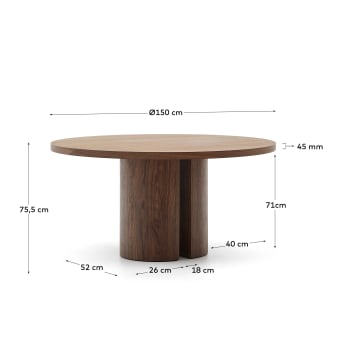 Okrągły stół Nealy w okleinie orzechowej z naturalnym wykończeniem Ø 150 cm - rozmiary