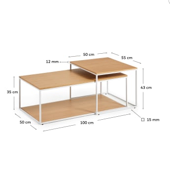 Yoana set van 2 salontafels met eikenfineer en wit metalen structuur, 80 x 80 cm - maten