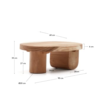 Tavolino da Salotto Mosi in legno massiccio di mungur Ø 90 x 60 cm - dimensioni
