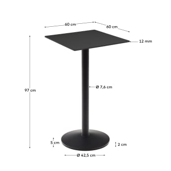Ψηλό τραπέζι Esilda, μαύρο και μαύρη βαμμένη μεταλλική βάση, 60x60x96εκ - μεγέθη