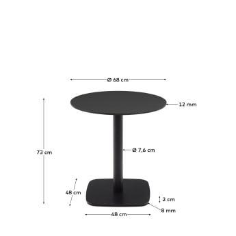Στρογγυλό τραπέζι εξωτερικού χώρου Dina, μαύρο με μεταλλική βάση σε μαύρο βαμμένο φινίρισμ - μεγέθη