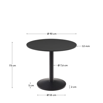 Στρογγυλό τραπέζι εξωτερικού χώρου Esilda, μαύρο και μαύρη βαμμένη μεταλλική βάση Ø90x70εκ - μεγέθη
