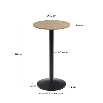 Στρογγυλό ψηλό τραπέζι Esilda από μελαμίνη σε φυσικό φινίρισμα και μεταλλική βάση σε μαύρο - μεγέθη