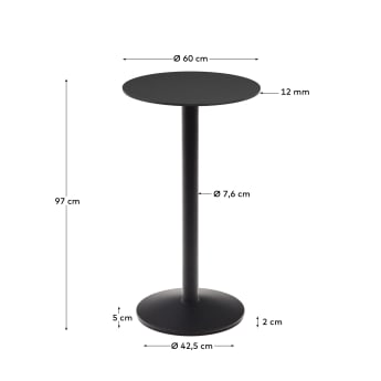 Στρογγυλό ψηλό τραπέζι Esilda, μαύρο και μαύρη βαμμένη μεταλλική βάση, Ø 60x96εκ - μεγέθη