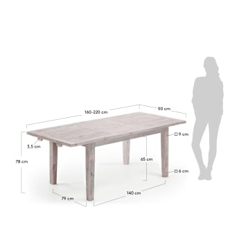 Table extensible Words 160 (220) x 90 cm - dimensions