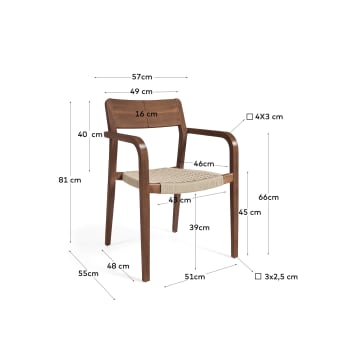 Chaise Better en bois d'acacia massif finition noyer et corde beige - dimensions