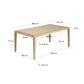 Betere tafel in beige polybeton en massief acaciahout 200 x 90 cm FSC 100% - maten