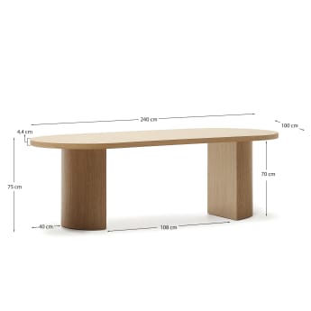 Nealy table with an oak veneer in a natural finish, 240 x 100 cm - sizes