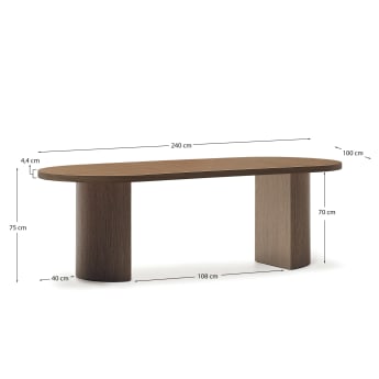 Table Nealy en placage de noyer, finition naturelle 240 x 100 cm - dimensions