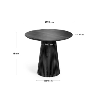 Jeanette runder Tisch aus massivem Mindiholz schwarz Ø 90 cm - Größen