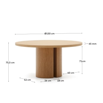 Tavolo rotondo Nealy con impiallacciatura in rovere e finitura naturale Ø 150 cm - dimensioni
