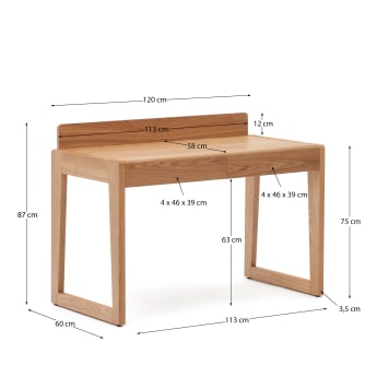 Arandu desk in solid ash veneer and wood 120 x 60 cm - sizes