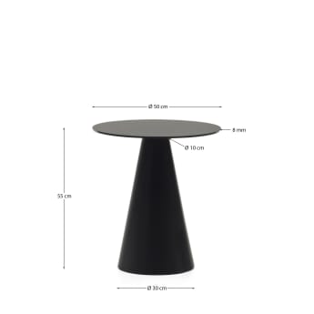 Tavolino Wilshire in vetro temperato e metallo finitura verniciato nero opaco Ø 50 cm - dimensioni