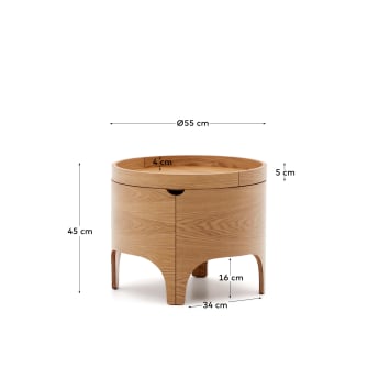 Octavia bedside table in ash plywood FSC Mix Credit Ø 55 cm - sizes