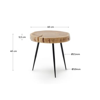 Pomocniczy stolik Eider z litego drewna akacjowego i stali Ø 40 x 40 cm - rozmiary
