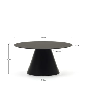 Wilshire salontafel van gehard glas en metaal, mat zwart, Ø 80 cm - maten
