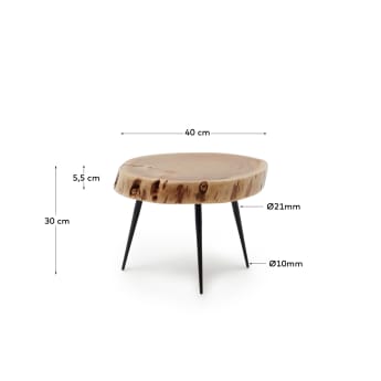Mesa auxiliar Eider de madera maciza de acacia y acero Ø 40 x 30 cm - tamaños