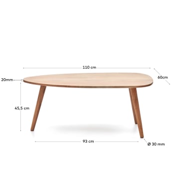 Eluana coffee table in solid acacia with natural finish, Ø 110 x 60 cm - sizes