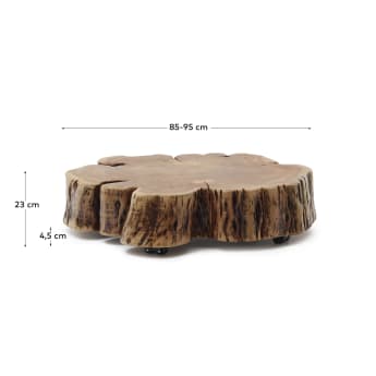 Stolik kawowy Essi na kółkach z litego drewna akacjowego Ø 90 x 60 cm - rozmiary