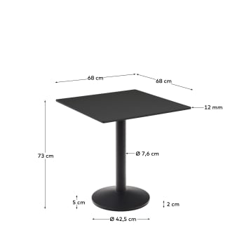 Esilda outdoor table in black with metal leg in a painted black finish, 70 x 70 x 70 cm - sizes