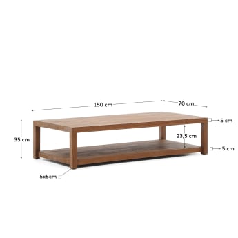 Mesa de centro Sashi de madera maciza de teca 150 x 70 cm - tamaños