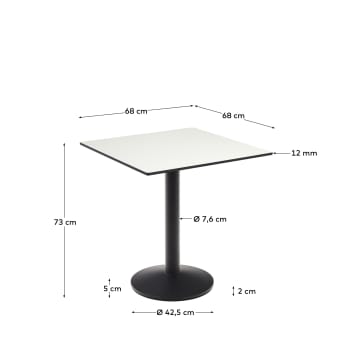 Esilda outdoor table in white with metal leg in a painted black finish, 70 x 70 x 70 cm - sizes