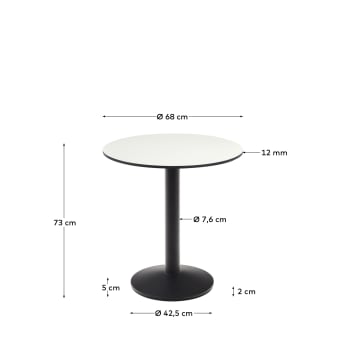 Esilda round outdoor table in white with metal leg in a painted black finish, Ø 70 x 70 cm - sizes