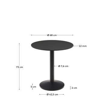 Στρογγυλό τραπέζι εξωτερικού χώρου Esilda, μαύρο και μαύρη βαμμένη μεταλλική βάση, Ø 70x70εκ - μεγέθη