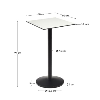 Esilda high table in white with metal leg in a painted black finish, 60 x 60 x 96 cm - sizes