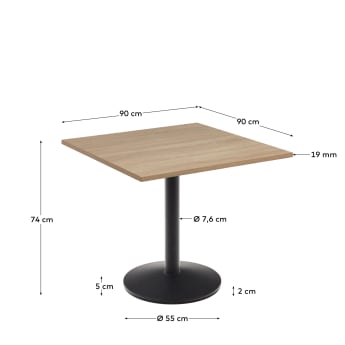 Τραπέζι Esilda από μελαμίνη σε φυσικό φινίρισμα και μεταλλική βάση σε μαύρο φινίρισμα, 90x90x70εκ - μεγέθη