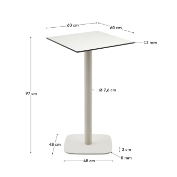 Ψηλό τραπέζι εξωτερικού χώρου Dina λευκό με λευκή βαμμένη μεταλλική βάση, 60x60x96εκ - μεγέθη