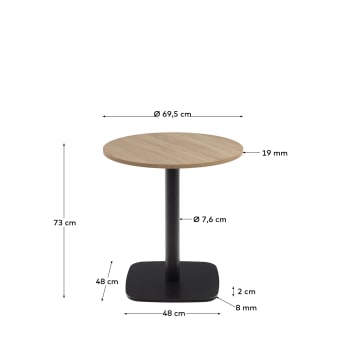 Dina round table in natural finish melamine with metal leg in a painted black finish, Ø68x70cm - sizes