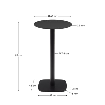 Ψηλό στρογγυλό τραπέζι εξωτερικού χώρου Dina, μαύρο και μαύρη βαμμένη μεταλλική βάση, Ø 60 - μεγέθη