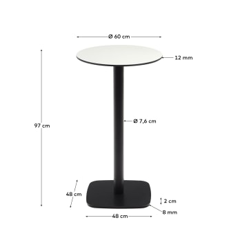 Στρογγυλό ψηλό τραπέζι εξωτερικού χώρου Dina, λευκό και μαύρη βαμμένη μεταλλική βάση, Ø60x96εκ - μεγέθη