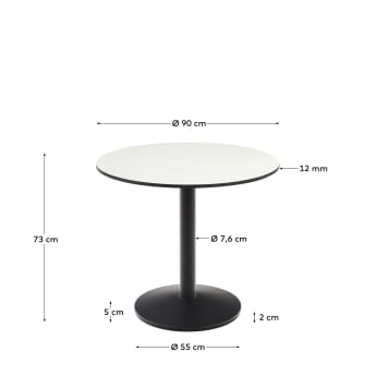 Esilda round outdoor table in white with metal leg in a painted black finish, Ø 90 x 70 cm - sizes