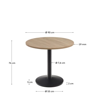 Esilda round table in natural finish melamine with metal leg in a painted black finish, Ø90x70cm - sizes