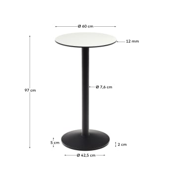Στρογγυλό ψηλό τραπέζι Esilda, λευκό και μαύρη βαμμένη μεταλλική βάση, Ø 60x96εκ - μεγέθη