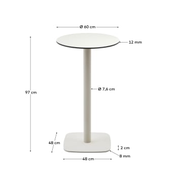 Στρογγυλό ψηλό τραπέζι εξωτερικού χώρου Dina, λευκό και μεταλλική βάση σε βαμμένο λευκό φινίρισμα, Ø 60 x 96εκ - μεγέθη