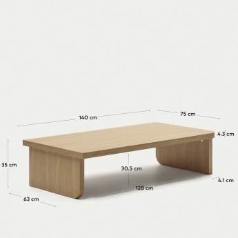 Tavolino da caffè Oaq impiallacciato rovere finitura naturale 140 x 75 cm FSC Mix Credit - dimensioni