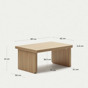 Oaq coffee table in oak wood veneer with natural finish, 82 x 60 cm FSC Mix Credit - sizes