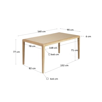 Betere tafel in beige polybeton en massief acaciahout 160 x 90 cm FSC 100% - maten