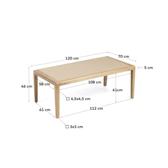 Tavolino Better in polycement beige e legno massiccio di acacia 120 x 70 cm FSC 100% - dimensioni