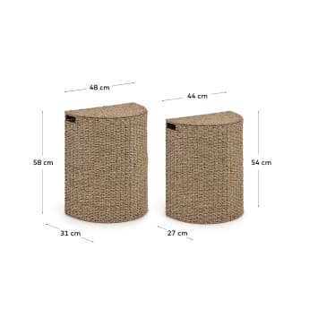 Set Nazaria de 2 cestos de roupa de fibras naturais com acabamento natural 54 cm / 58 cm - tamanhos