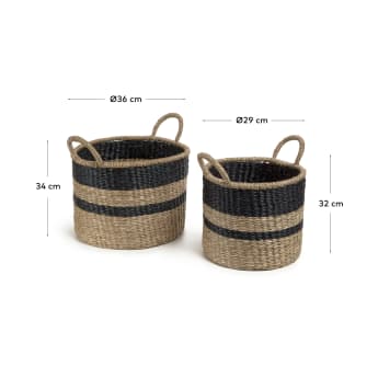 Set Nydia de 2 cestos de fibras naturais com acabamento natural e preto - tamanhos