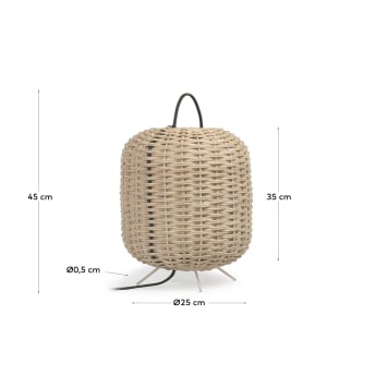 Small Lumisa table lamp in rattan with natural finish and green cord UK adapter - rozmiary