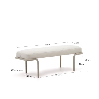 Compo bench in beige chenille and grey metal structure, 130 cm - sizes